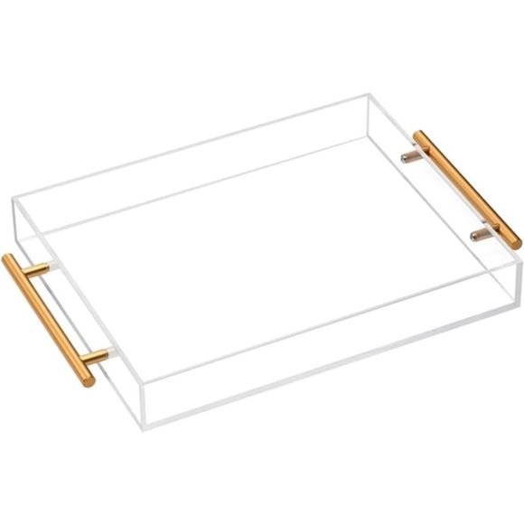 Clear Acrylic Lucite Serving Tray with Metal Handles,No Need to Assemble,11x14 - Picture 8 of 8